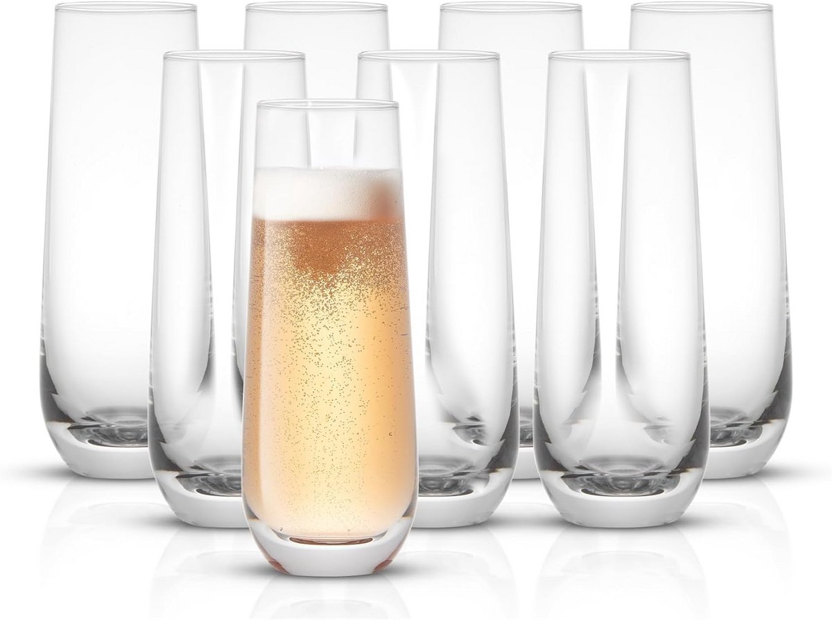 Set van 8 kristal fluitglazen voor champagne, prosecco, mimosa en cocktails
