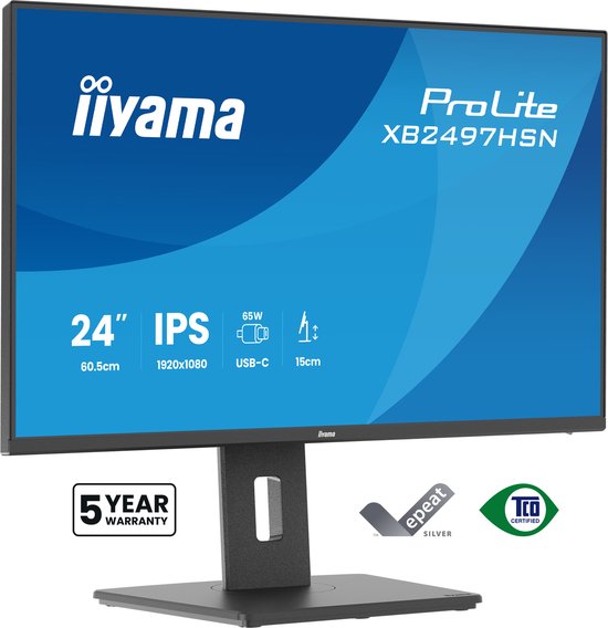 24″ iiyama ProLite XB2497HSN IPS Monitor Full HD USB-C Dock RJ45 LAN USB-Hub Verstelbaar