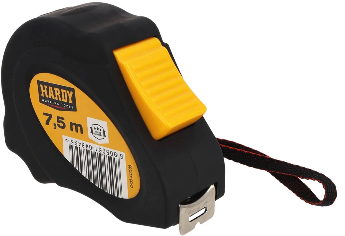 Hardy Rolmaat 44 - Professioneel Meetlint - 7,5 Meter - Autolock (Automatische Blokkeerfunctie) - 25mm Breed - Ergonomisch