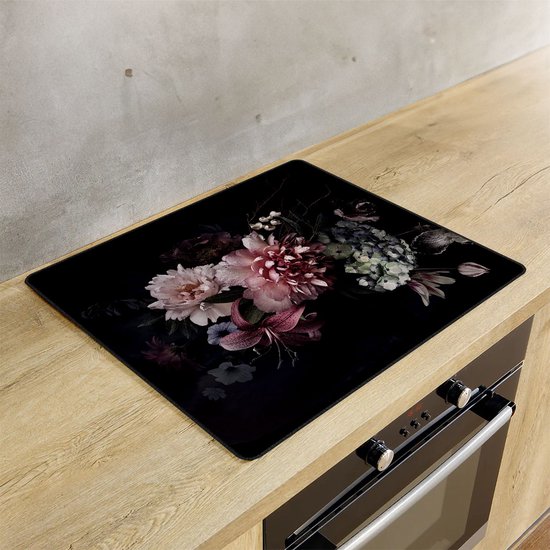 KitchyMist Inductie Beschermer 60x52 cm - Bloemen - Kookplaat Beschermer - Afdekplaat voor Kookplaat - Inductie Mat - Spatscherm Achterwand Keuken