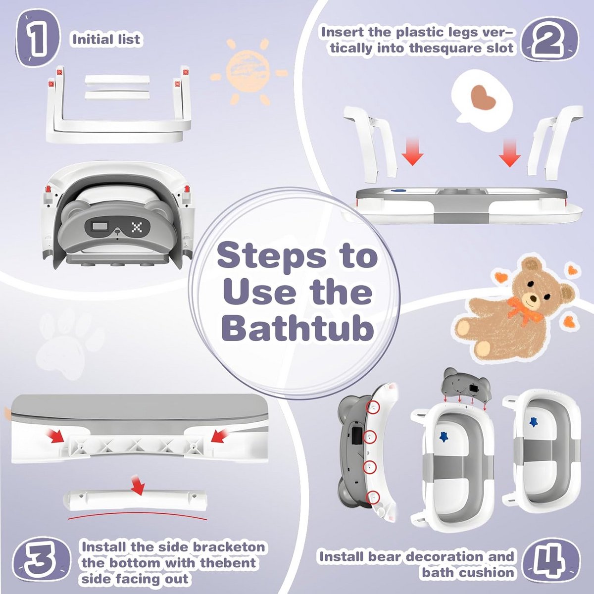 Opvouwbare babybadkuip met badkussen en antislipmat - inklapbare badkuip met thermometer voor pasgeborenen tot 36 maanden thumbnail 6