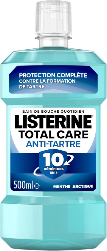 Listerine Total Care Anti-Tandsteen mondwater, 500ml, met Arctische munt smaak.