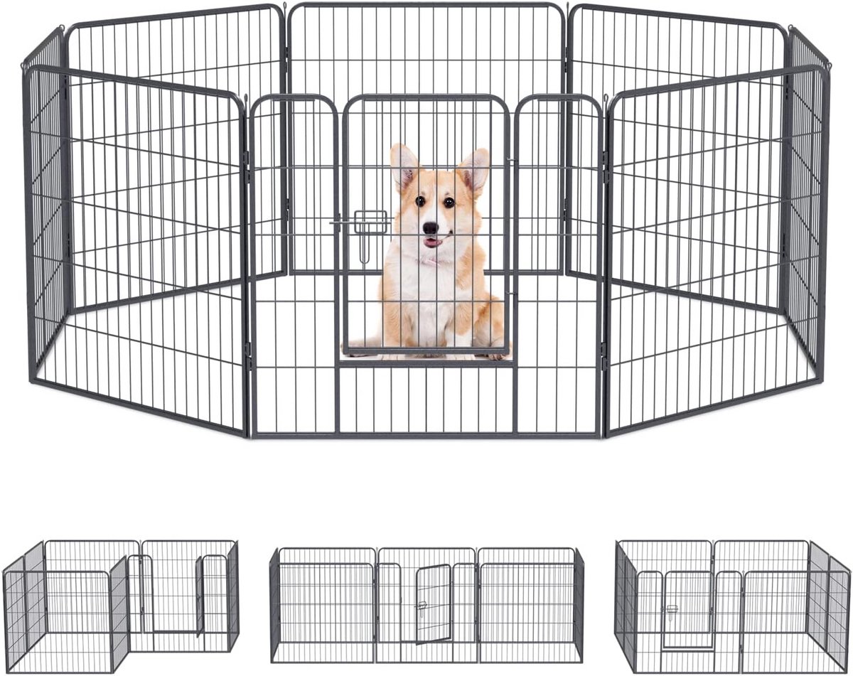 Verstelbaar Hondenrek of Puppyren met 8 Metalen Panelen voor Binnen en Buiten