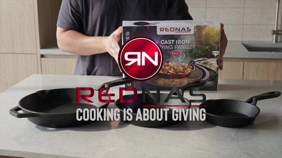 Rednas Gietijzeren Pannenset - 3-Delig Koekenpannen Set - Koekenpan geschikt voor Inductie, Gas, BBQ en Oven - Skillet Maten Ø16cm Ø22cm en Ø28cm
