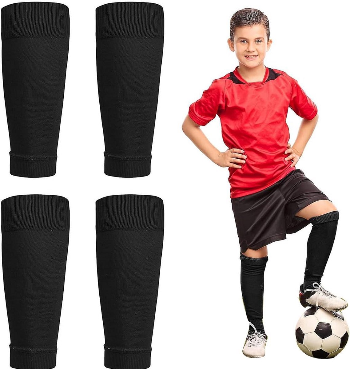 2 Paar Zwarte Kinder Voetbalkousen zonder Voet, Ademend en Elastisch