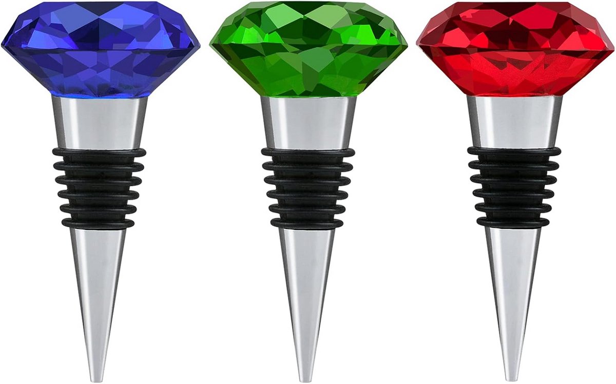 Set van 3 Kristallen Wijnafsluiters in Diamantvorm voor Flesdecoratie