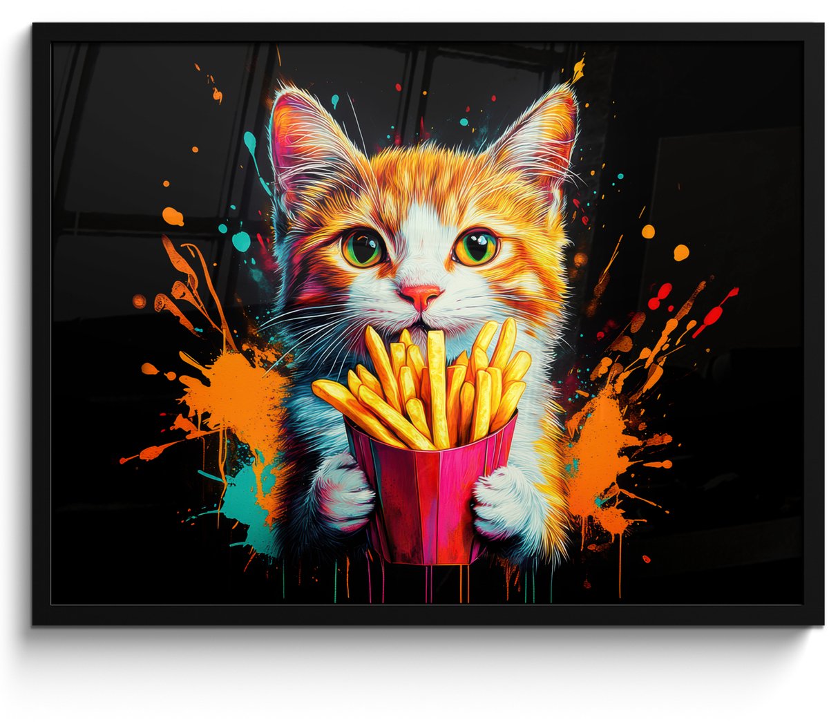 FrameYourWall Poster in lijst - Fotolijst 70x50 cm - Posters - Kat - Eten - Patat - Graffiti - Abstract - Posterlijst zwart - Decoratie - Wanddecoratie woonkamer - Muurdecoratie slaapkamer Graffiti - Kat - Patat