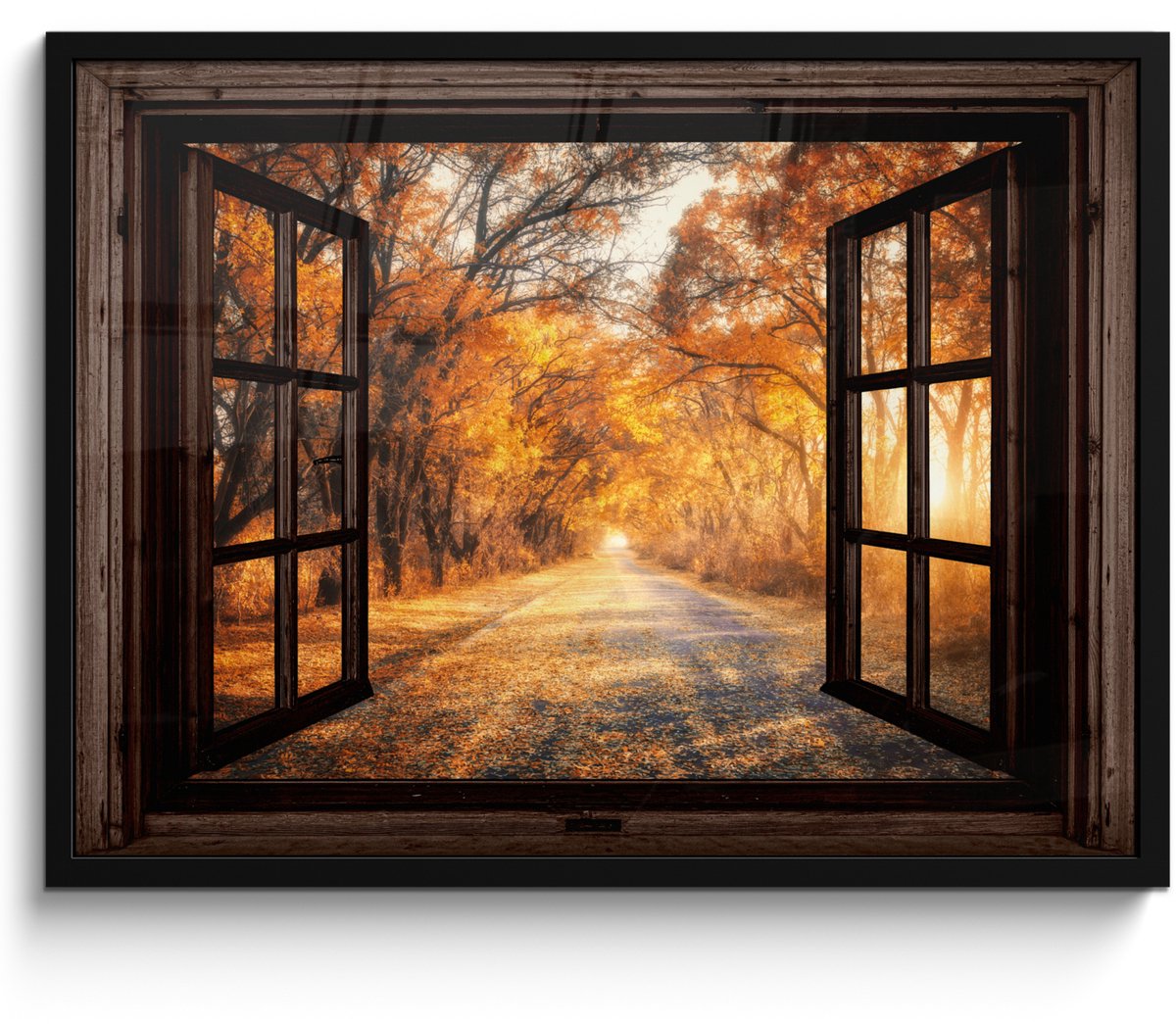 FrameYourWall Poster in lijst - Fotolijst 70x50 cm - Posters - Bos - Herfst - Bomen - Bospad - Natuur - Doorkijk - Posterlijst zwart - Decoratie - Wanddecoratie woonkamer - Muurdecoratie slaapkamer Bruin