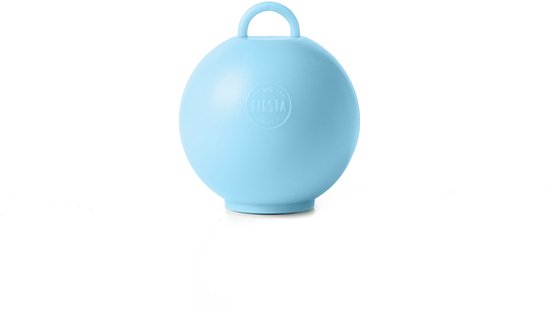 Lichtblauwe ronde ballon met lus en 'WE FIESTA' logo.