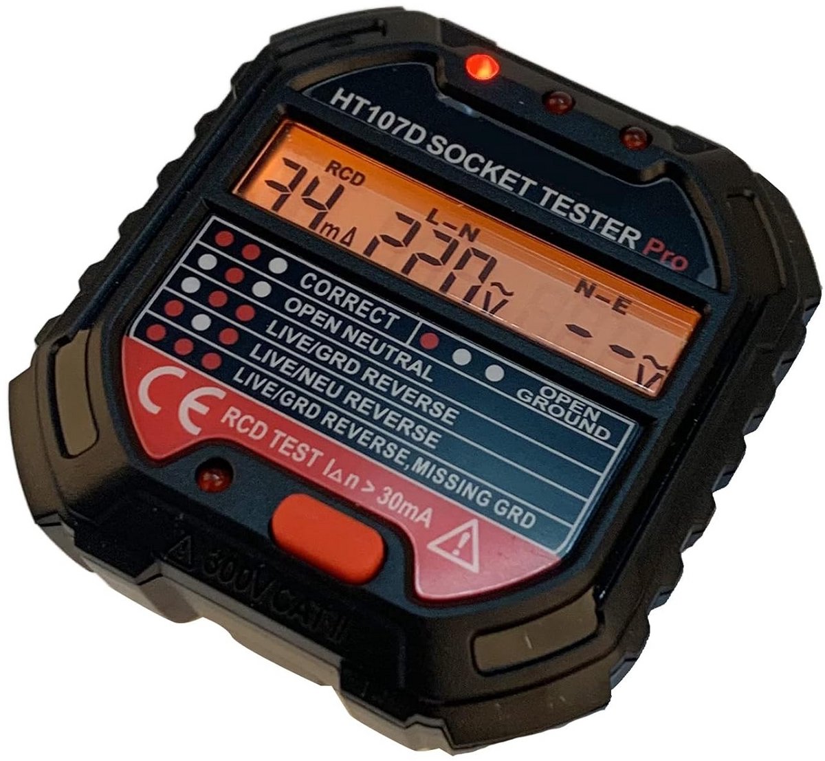 Aardingstestcontactdoos, HT107D LCD-digitaal display Stopcontact met aardingsweerstandmeters Foutcontroletool Detector Elektroscoop EU 90-250V Detectiefrequentietest