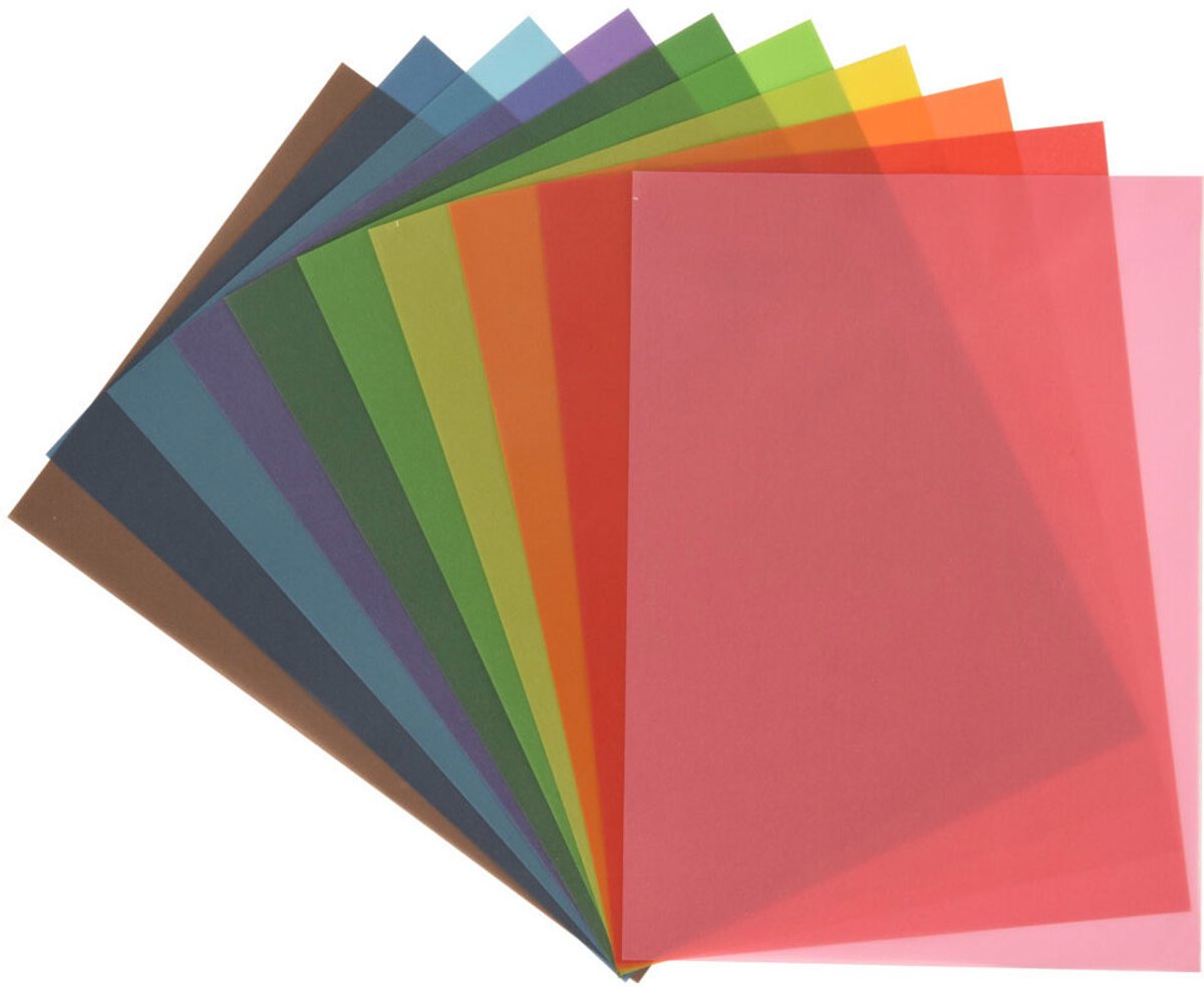 Gekleurd transparant vloeipapier / doorzichtig papier set van 10 verschillende kleuren ( knutselpapier, vliegerpapier, lantaarntje / lampion, surprise, kijkdoos, Sint Maarten, Halloween), schoencadeau Sint / Kerstmis