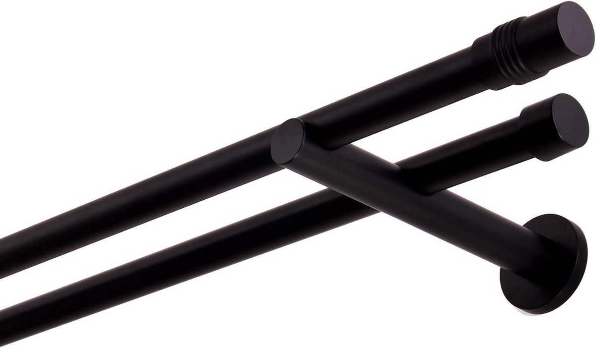 Zwarte Gordijnroede 600 cm - 2-Traps Design voor Wandmontage - 19mm Metaal