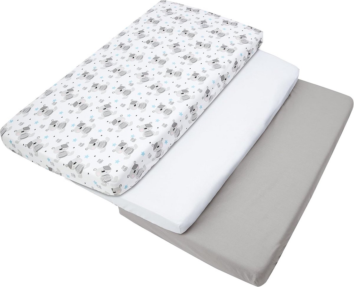 3 Stuks Hoeslakens voor Babybed 60x120 cm - 100% Ademend Katoen
