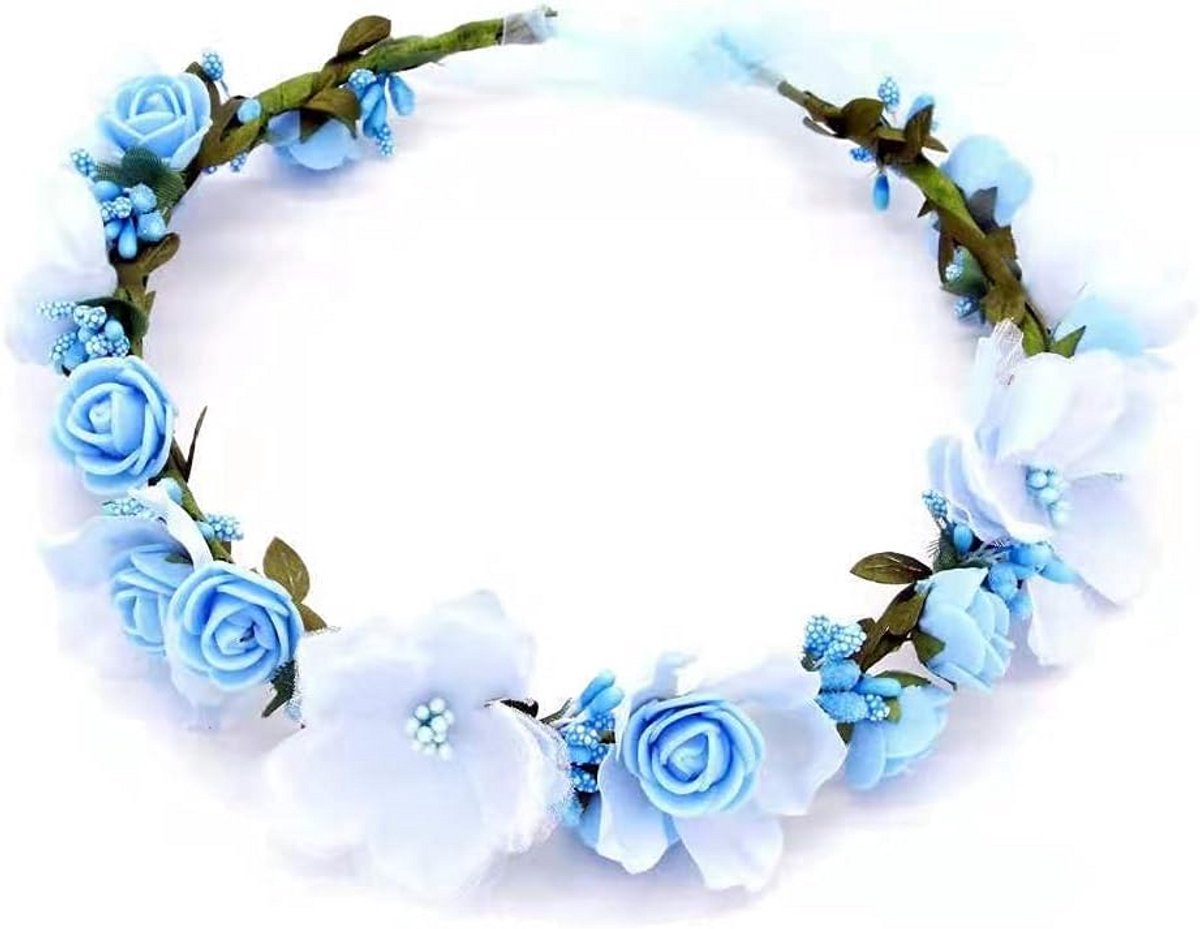 Bloemenkrans Haaraccessoire Blauw Verstelbaar voor Bruiloft Feest en Fotografie