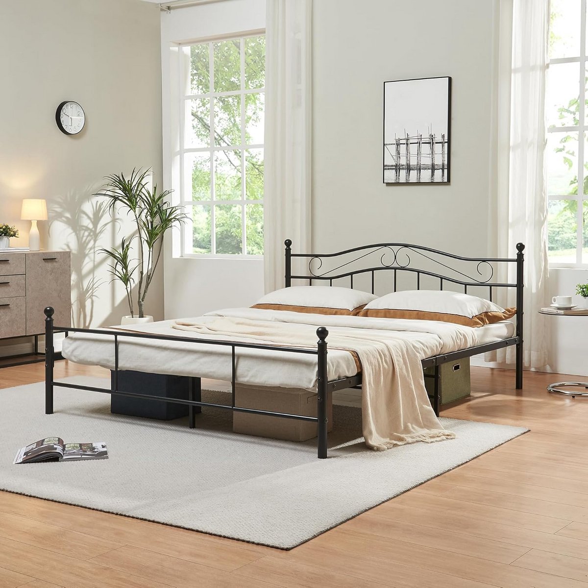 Stalen bedframe 160x200 cm zwart inclusief lattenbodem