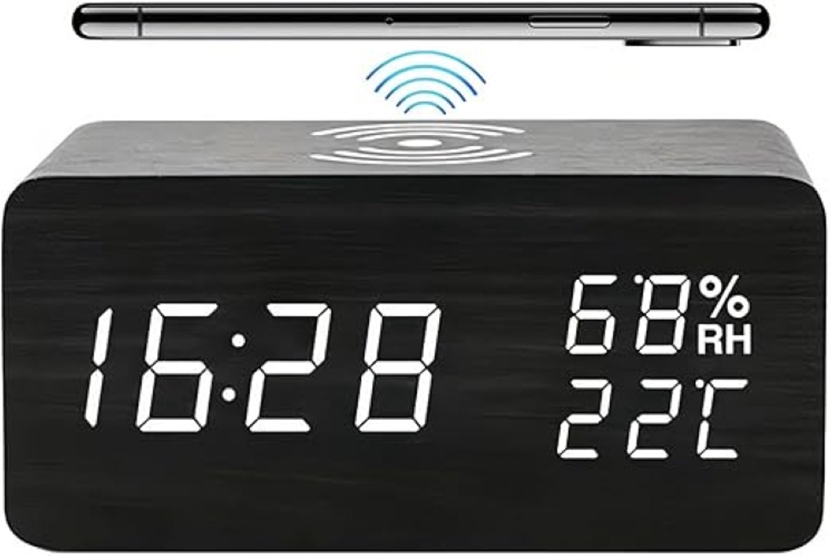 Verte Wekkerradio Op Netstroom - Digitale Wekker - Draadloos Smartphone Opladen - Wekkers Digitaal - Stembediening