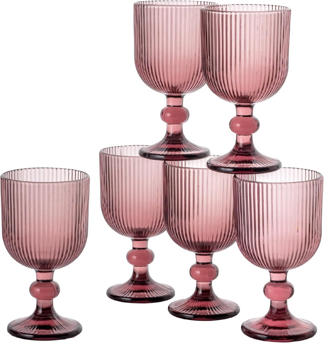 Set van 6 Gekleurde Glazen met Reliëfpatroon - Elegant en Vaatwasmachinebestendig