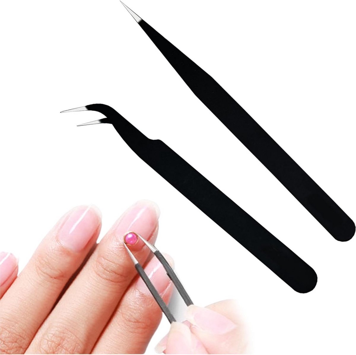 2x Precisie Pincet Set - ESD Veilig Gebogen & Puntig - RVS voor Elektronica, Sieraden & Hobby
