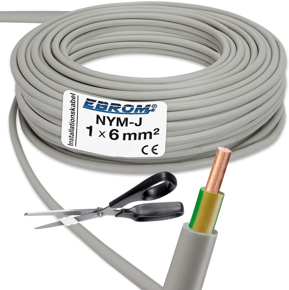 PVC Installatiekabel Aardkabel 6mm² Grijs per Meter voor Vaste Montage