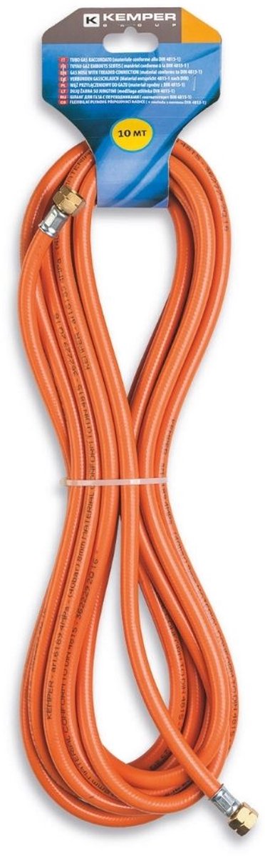 Gasslang 10 meter Professioneel – 3/8″ Links Koppelingen – DIN 4815 – Voor Gasbrander, Bitumenwerk, Dakreparatie