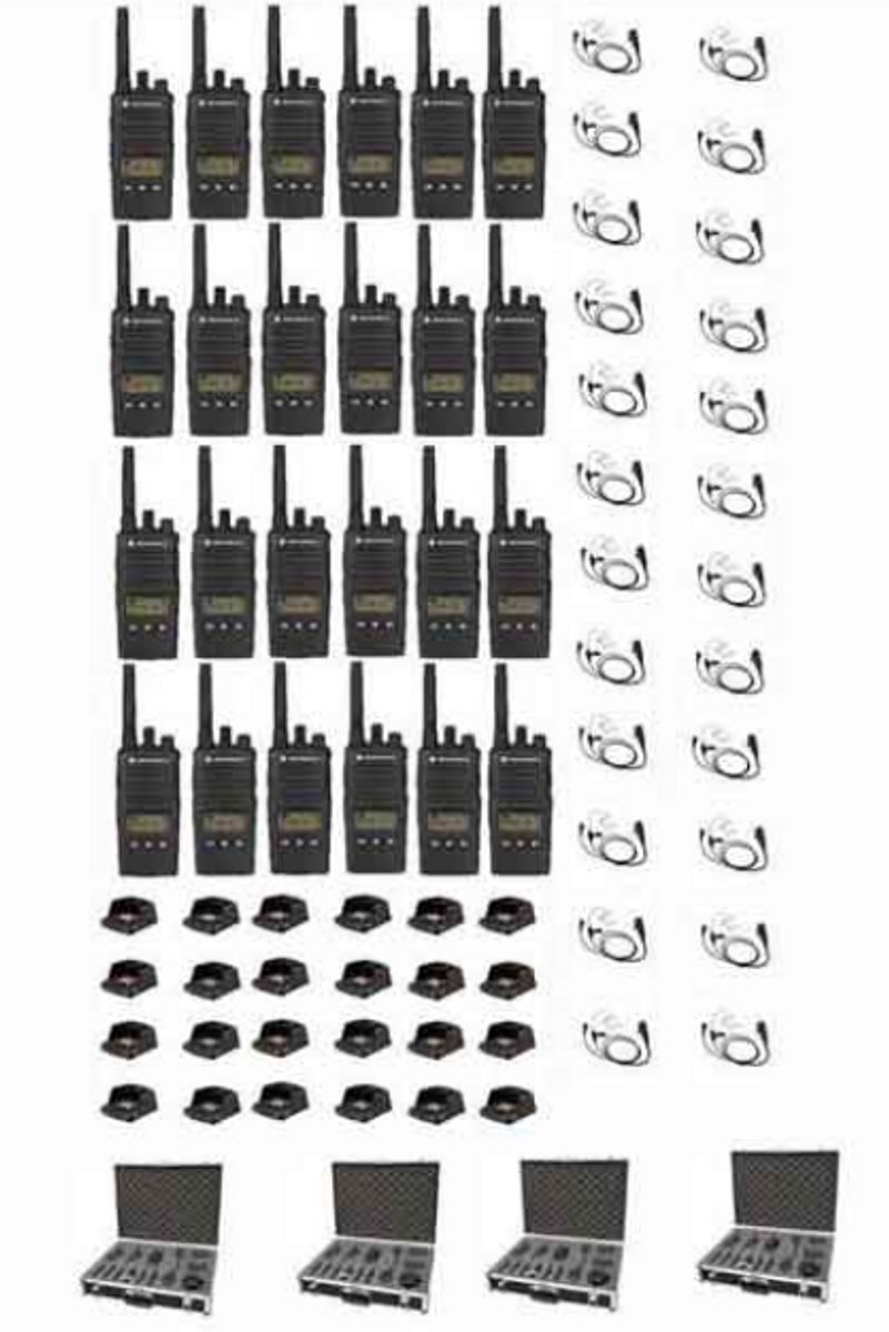 Set van 24 Motorola XT460 IP55 PMR446 met beveiliging oortje tafellader koffer
