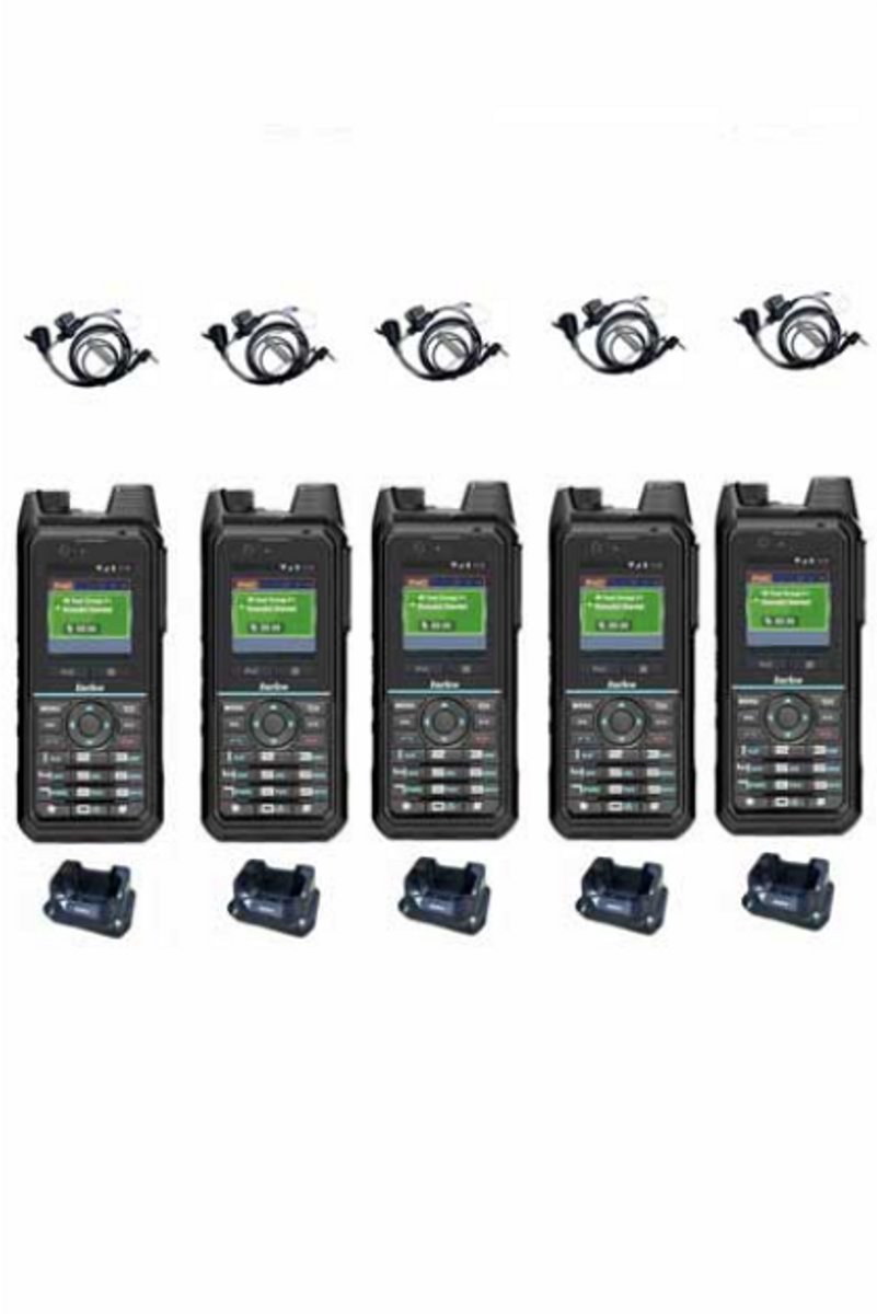 Set van 5 Inrico T330 4G LTE Zello Smart Portofoon IP68 met tafellader en beveiliging oortje