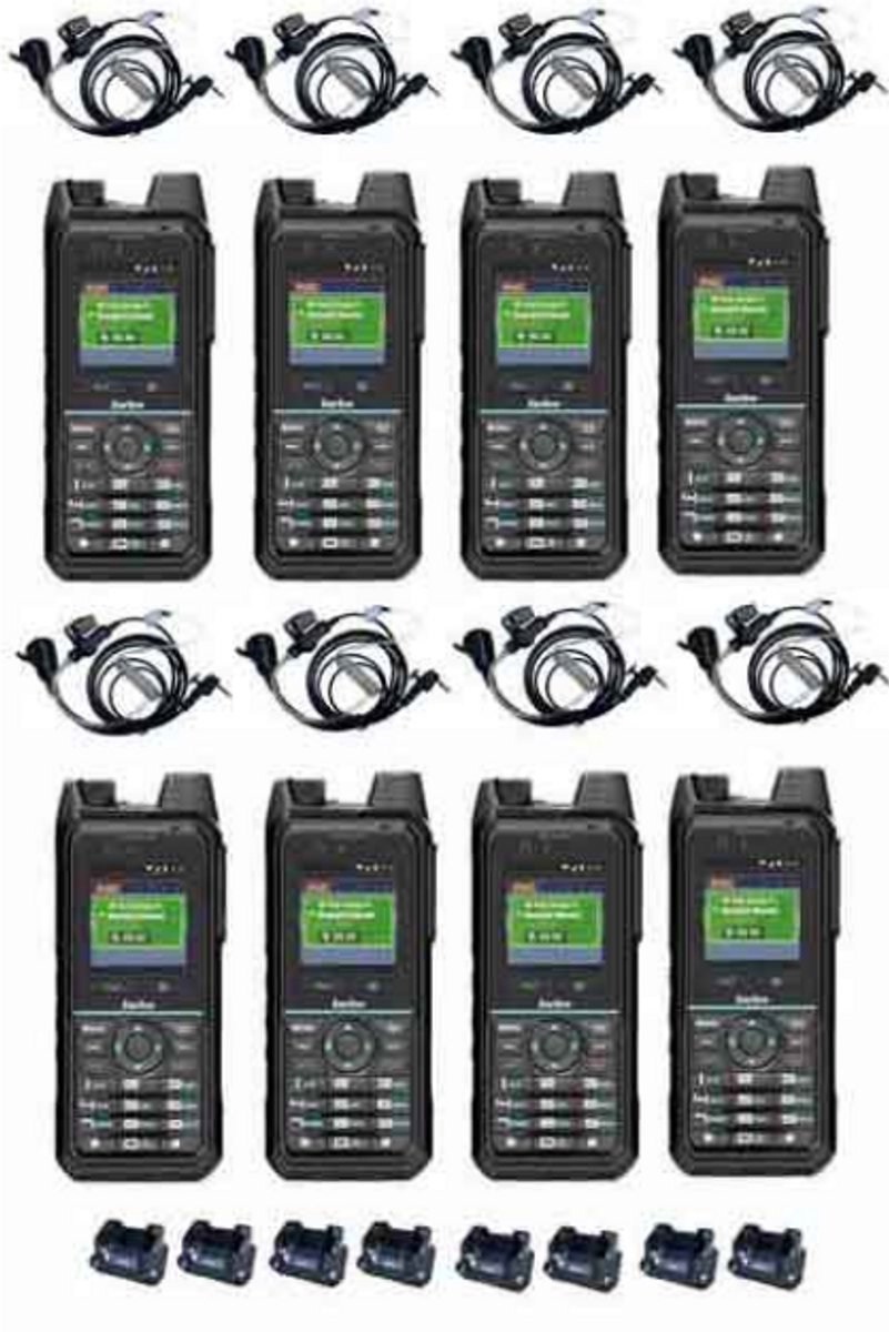 Set van 8 Inrico T330 4G LTE Zello Smart Portofoon IP68 met tafellader en beveiliging oortje