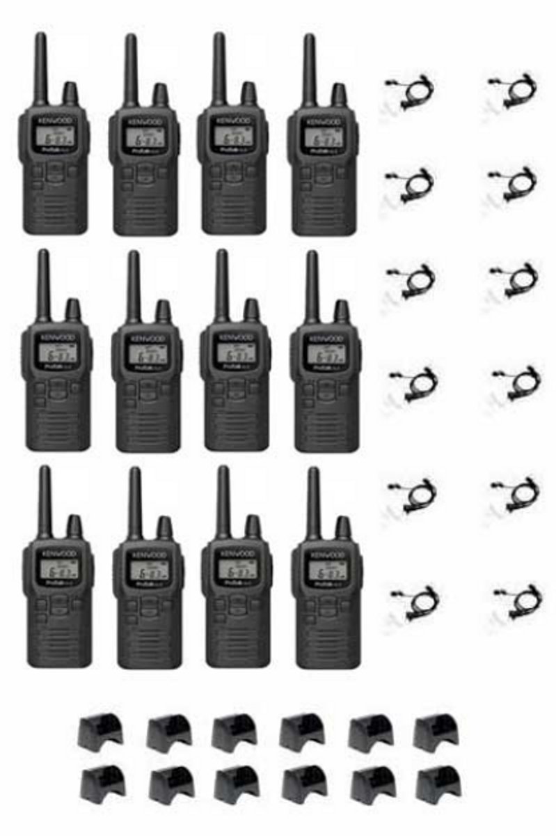 Set van 12 Kenwood PKT-300 ProTalk XLS IP52 PMR446 mini portofoons en C-ring oortje
