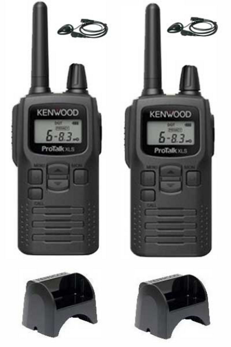 Set van 2 Kenwood PKT-300 ProTalk XLS IP52 PMR446 mini portofoons en D-shape oortje