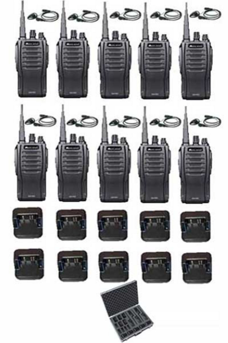Set van 10 Midland G10 Pro Portofoon met tafellader, koffer en D-shape oortje