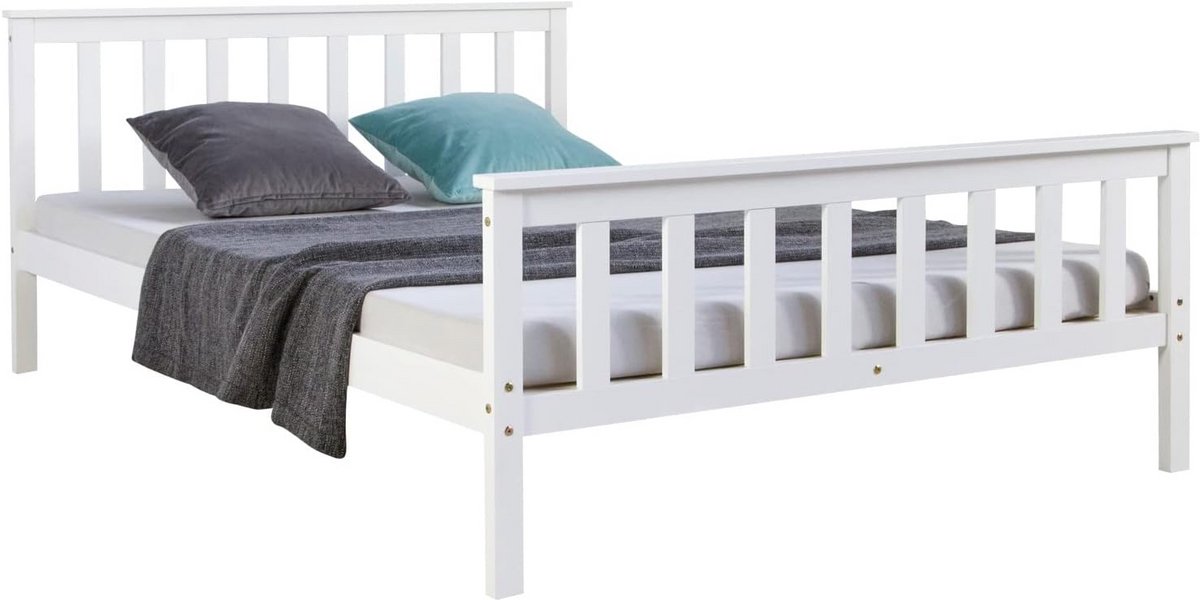 Massief Houten Bed Grenen 140x200 cm Wit met Lattenbodem