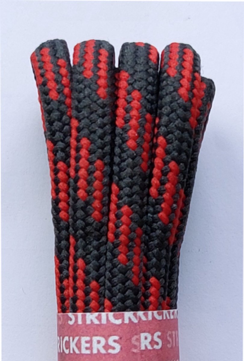 Strickers Veter - Grijs/Rood - Meerkleurig - Extra Dik Rond - Lengte 90 cm - Dikte 5 mm - Bergschoen - Wandelschoen - Schoenveter