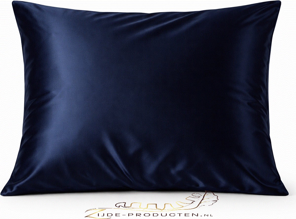 Zijden kussensloop, 100% moerbei zijde, hoogste kwaliteit (6A grade) 19 Momme. Kleur donkerblauw, maat 60x70 cm.
