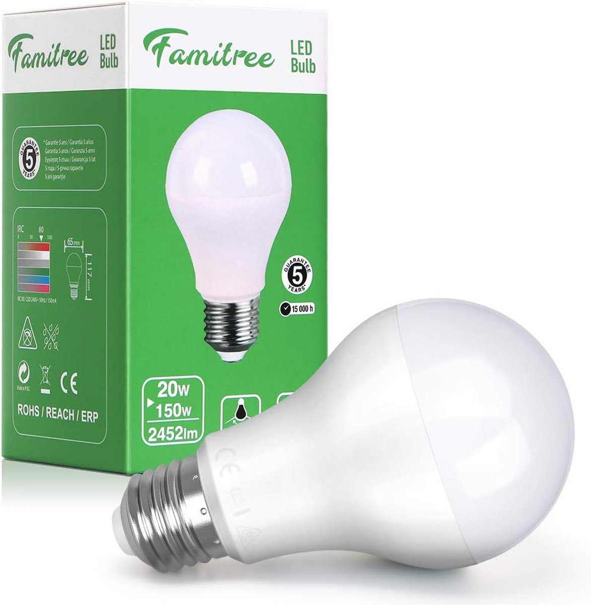 20W LED Lamp E27 Vervangt 150W Gloeilamp - 4000K TL Daglicht 2452 Lumen