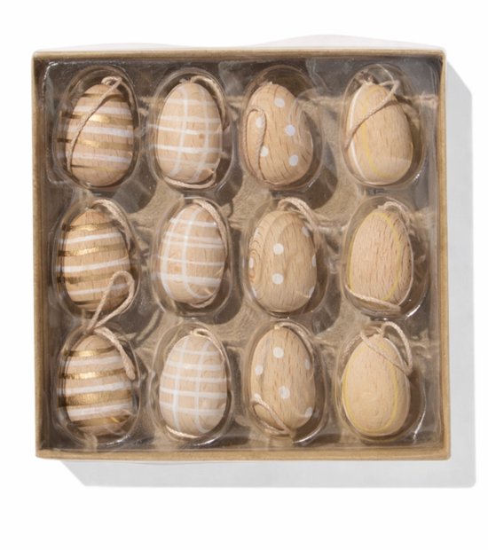 Paashangers - Hout - Ei - Set van 12 - Pasen - Paasboom - Paasversiering - Paasdecoratie