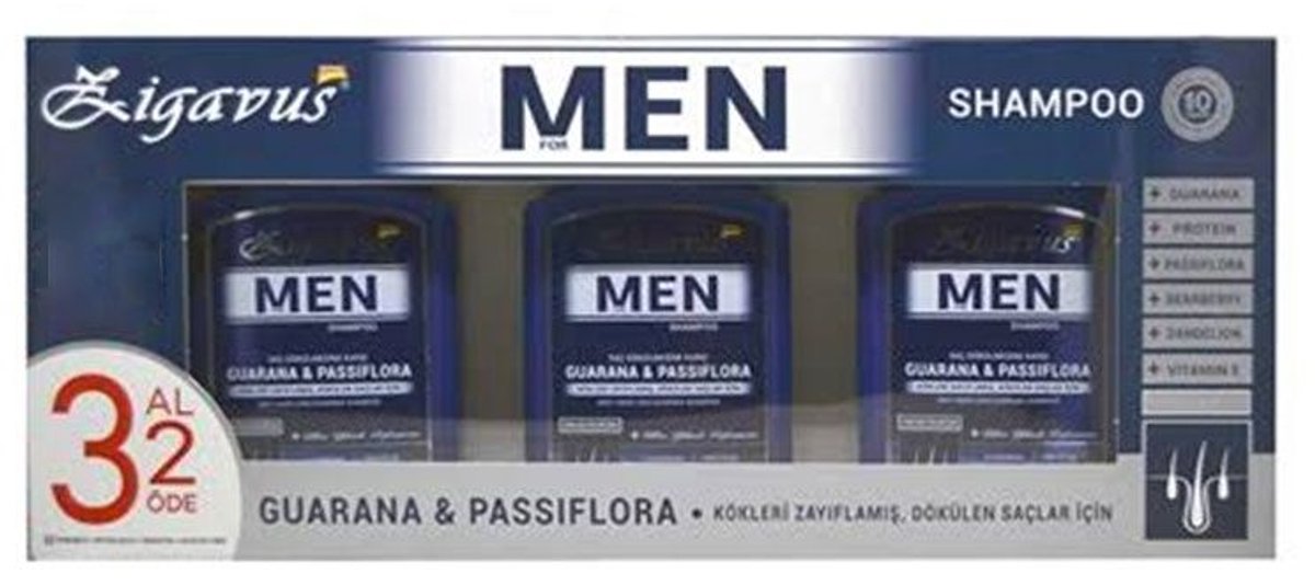 Zigavus Men Guarana & Passiflora Shampoo - Voordeelverpakking 3 x 300 ml - Tegen Haaruitval & voor Versterking