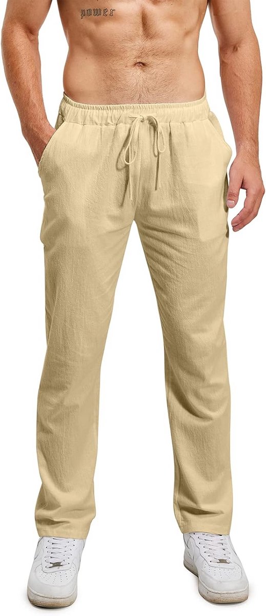Zomer Linnen Broek Heren met Trekkoord en Elastische Tailleband