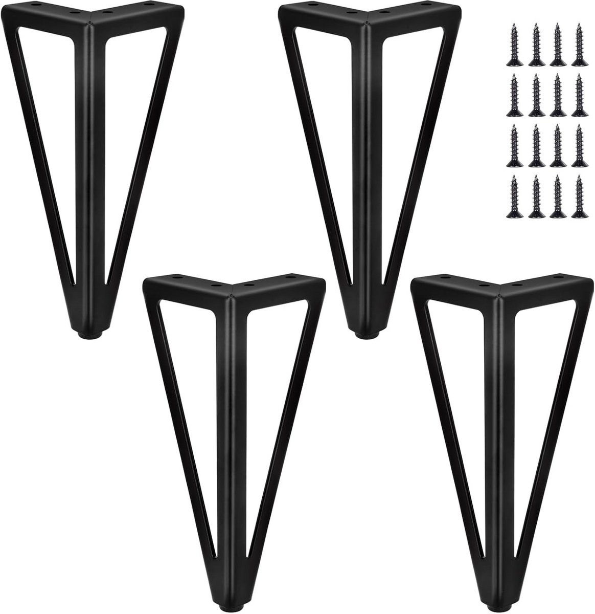 4x Set Zwarte Metalen Meubelpoten 20 cm voor Bank, Kast of Tafel