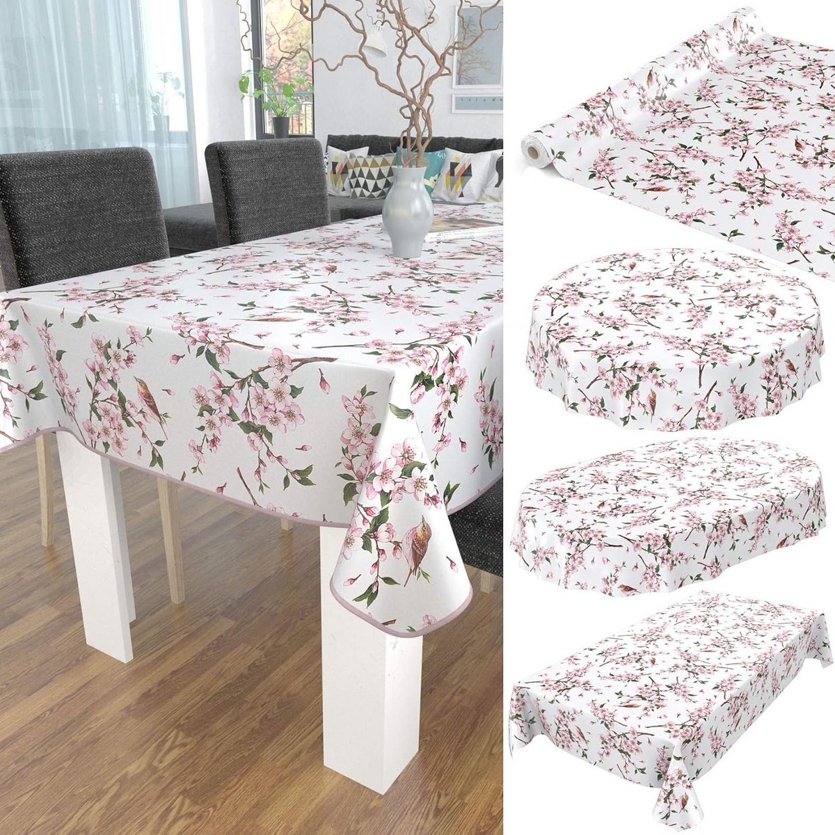 Wasbaar Tafelzeil met Sakura en Vogel Design - Afwasbaar en Duurzaam
