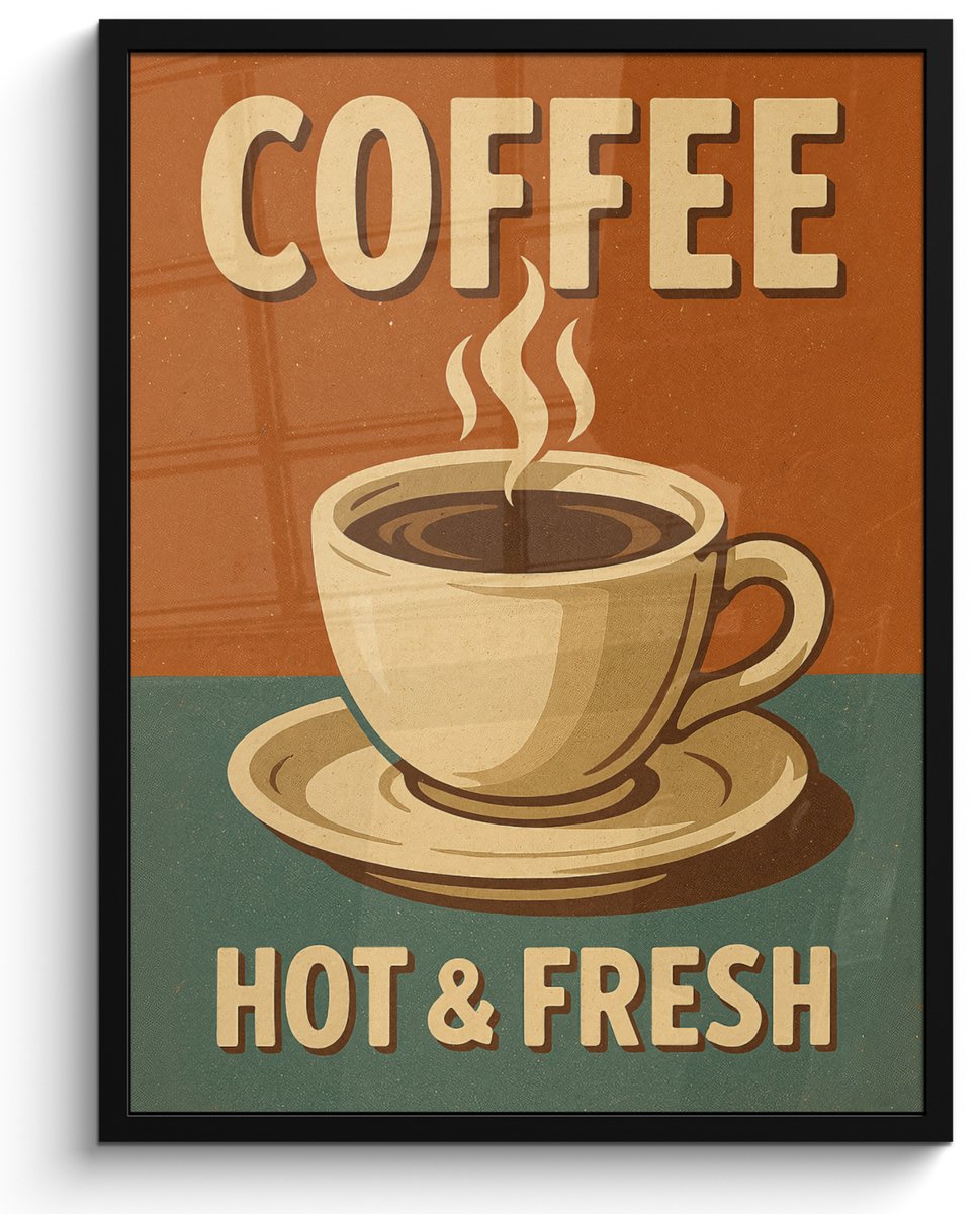 FrameYourWall Poster in lijst - Fotolijst 50x70 cm - Posters - Koffie - Kop - Vintage - Quote - Posterlijst zwart - Decoratie - Wanddecoratie woonkamer - Muurdecoratie slaapkamer