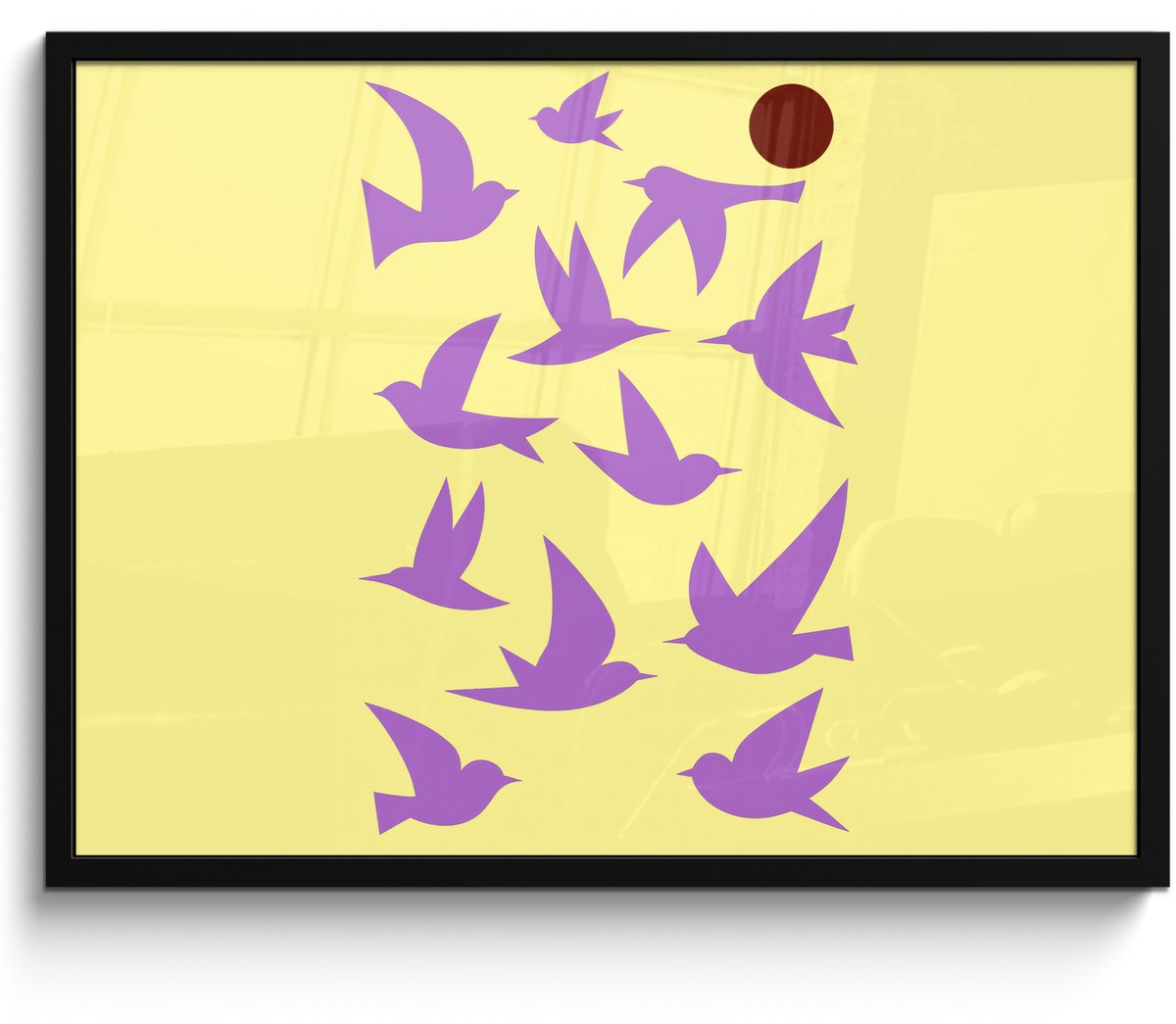 FrameYourWall Poster in lijst - Fotolijst 70x50 cm - Posters - Vogels - Cirkel - Geel - Beweging - Posterlijst zwart - Decoratie - Wanddecoratie woonkamer - Muurdecoratie slaapkamer