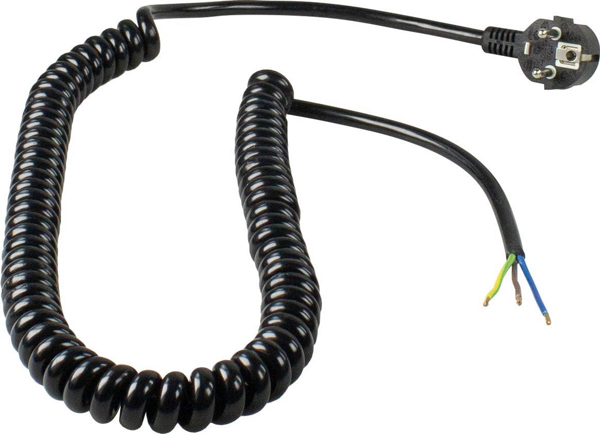Spiraalkabel met Schuine Stekker, Zwart, Professionele Kwaliteit