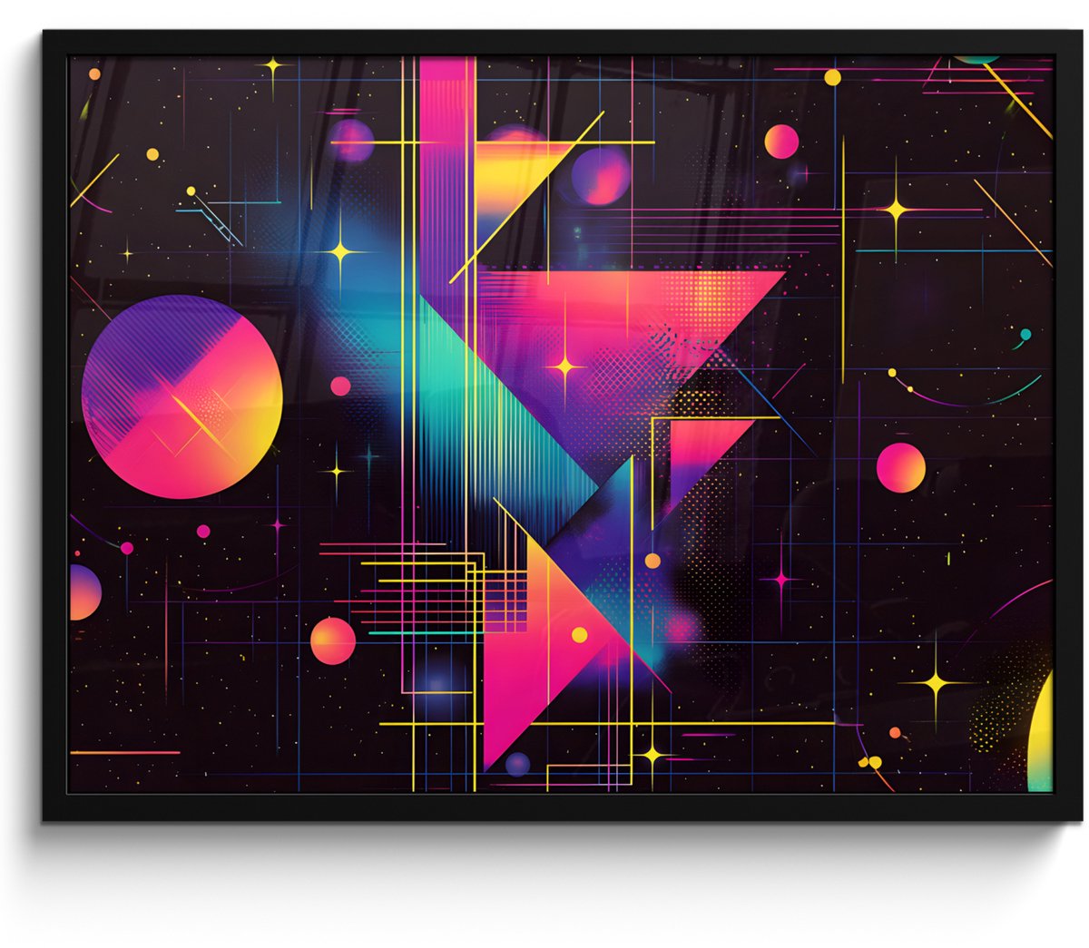 FrameYourWall Poster in lijst - Fotolijst 70x50 cm - Posters - Driehoeken - Cirkels - Abstract - Sterren - Posterlijst zwart - Decoratie - Wanddecoratie woonkamer - Muurdecoratie slaapkamer