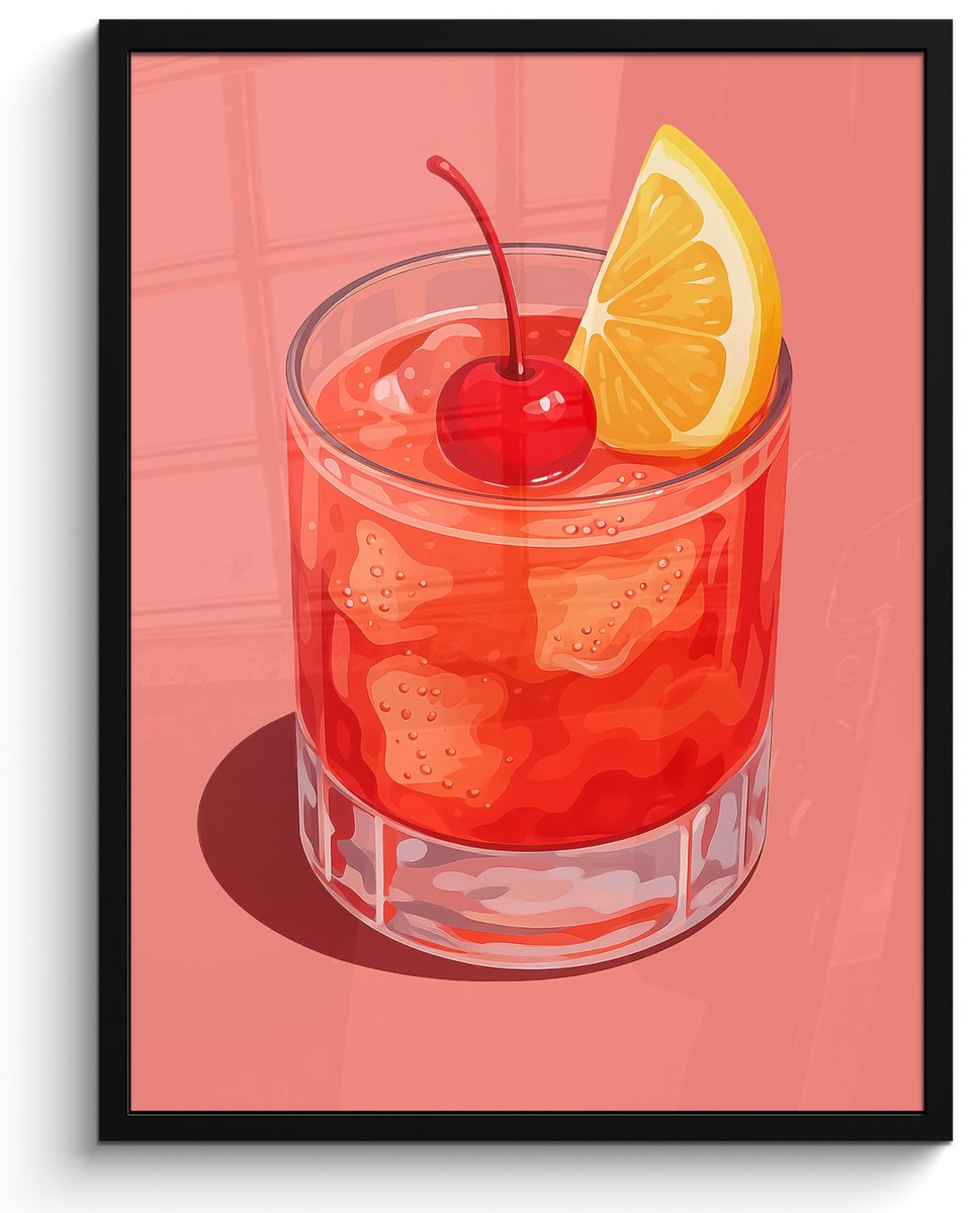 FrameYourWall Poster in lijst - Fotolijst 50x70 cm - Posters - Glas - Ijsblokjes - Citroen - Kers - Posterlijst zwart - Decoratie - Wanddecoratie woonkamer - Muurdecoratie slaapkamer Glas - Citroen - Kers