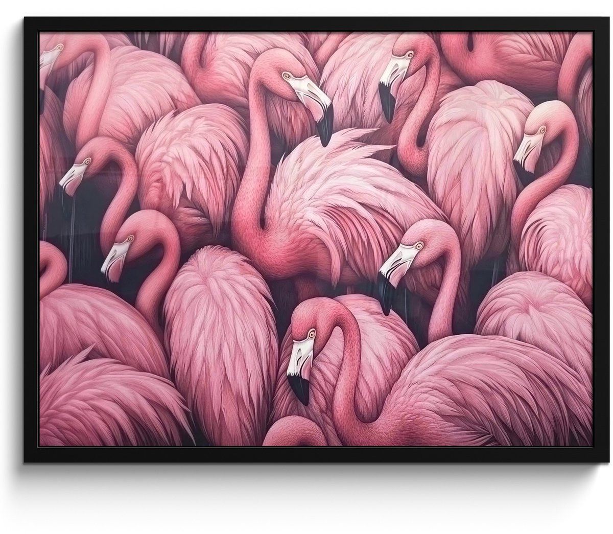 FrameYourWall Poster in lijst - Fotolijst 70x50 cm - Posters - Flamingo - Roze - Dieren - Posterlijst zwart - Decoratie - Wanddecoratie woonkamer - Muurdecoratie slaapkamer