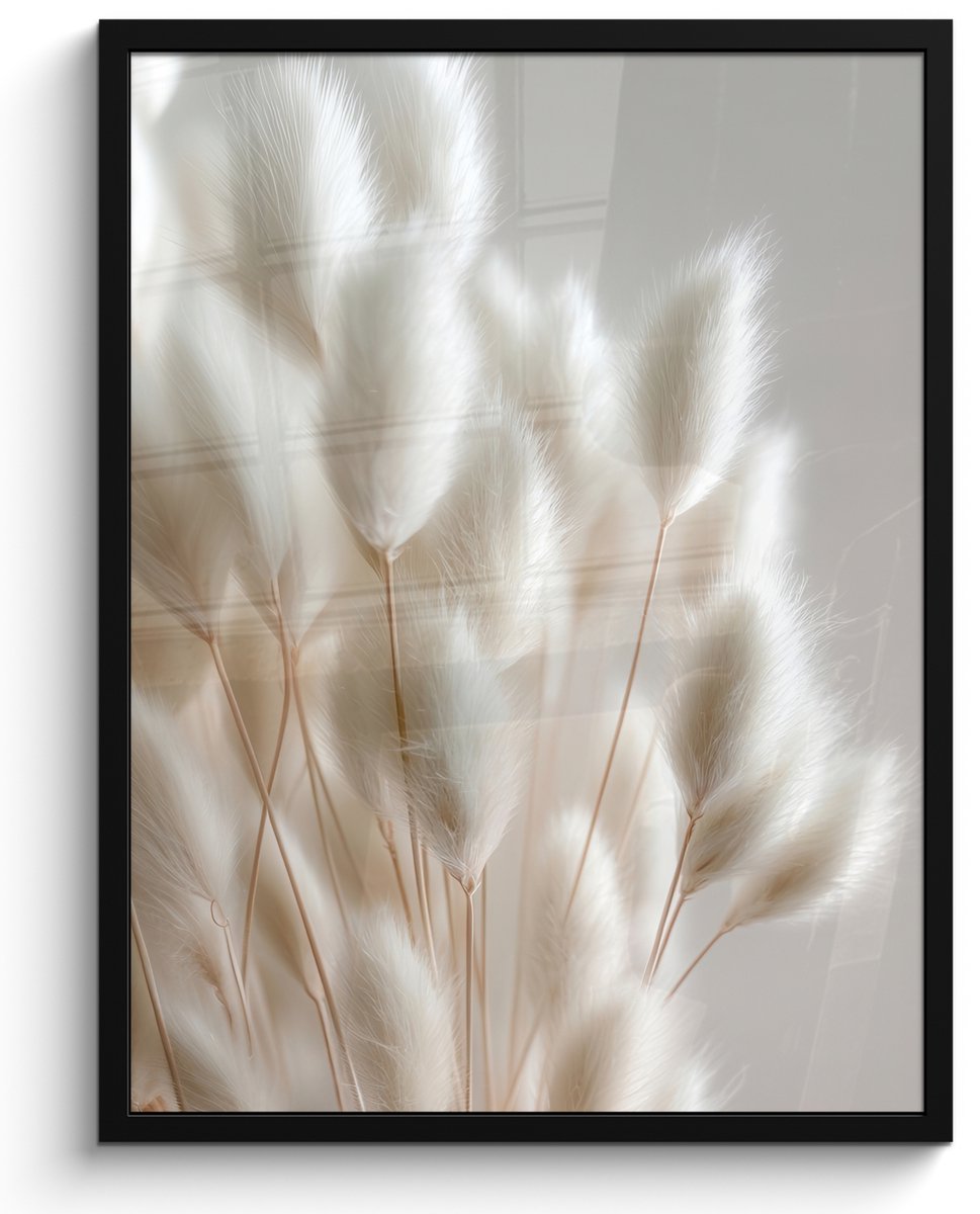 FrameYourWall Poster in lijst - Fotolijst 50x70 cm - Posters - Pluimen - Beige - Minimalistisch - Posterlijst zwart - Decoratie - Wanddecoratie woonkamer - Muurdecoratie slaapkamer