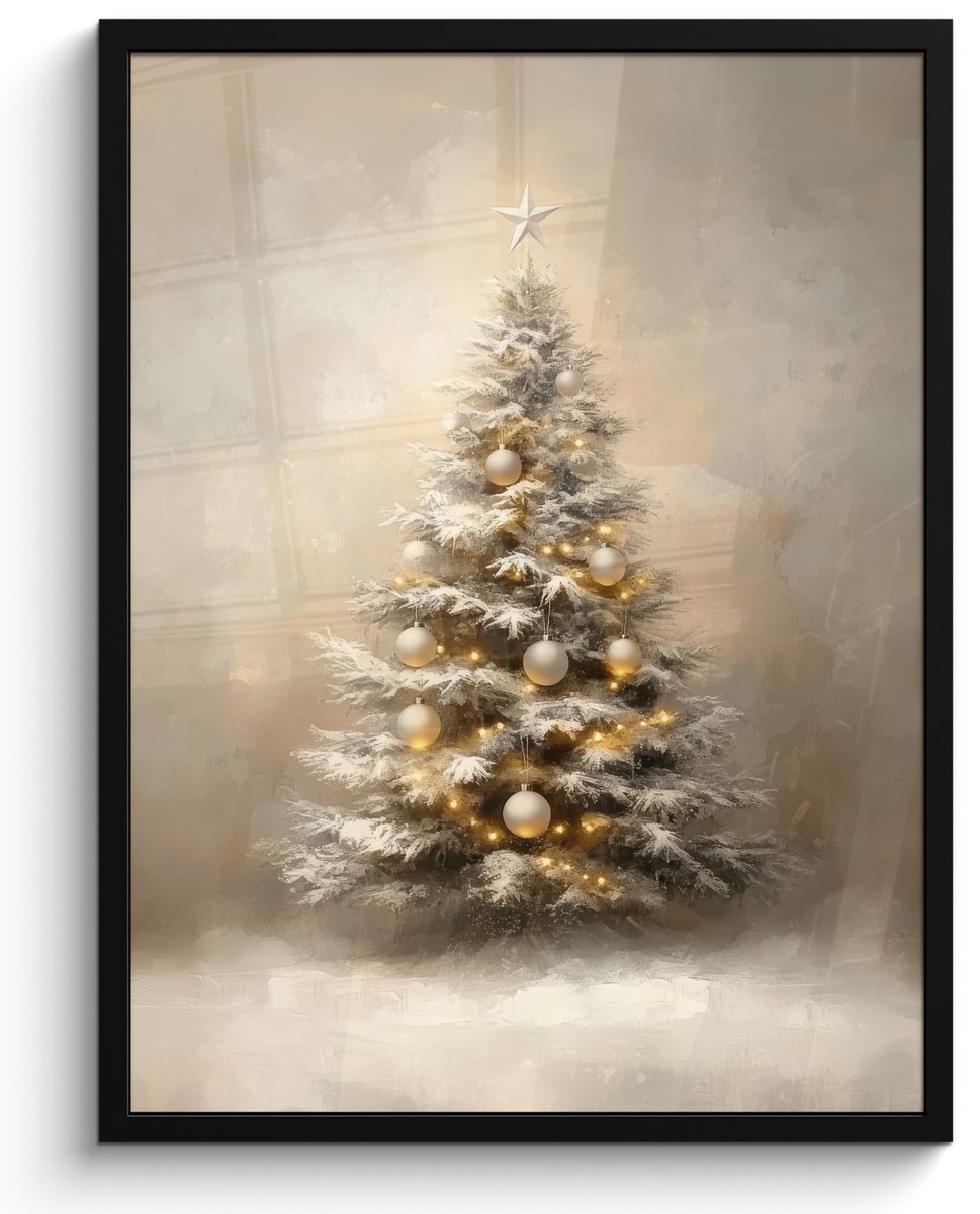 FrameYourWall Poster in lijst - Fotolijst 50x70 cm - Posters - Kerst - kerstboom - Sneeuw - Art - Posterlijst zwart - Decoratie - Wanddecoratie woonkamer - Muurdecoratie slaapkamer - Kerstversiering - Kerstdecoratie voor binnen - Kerstmis