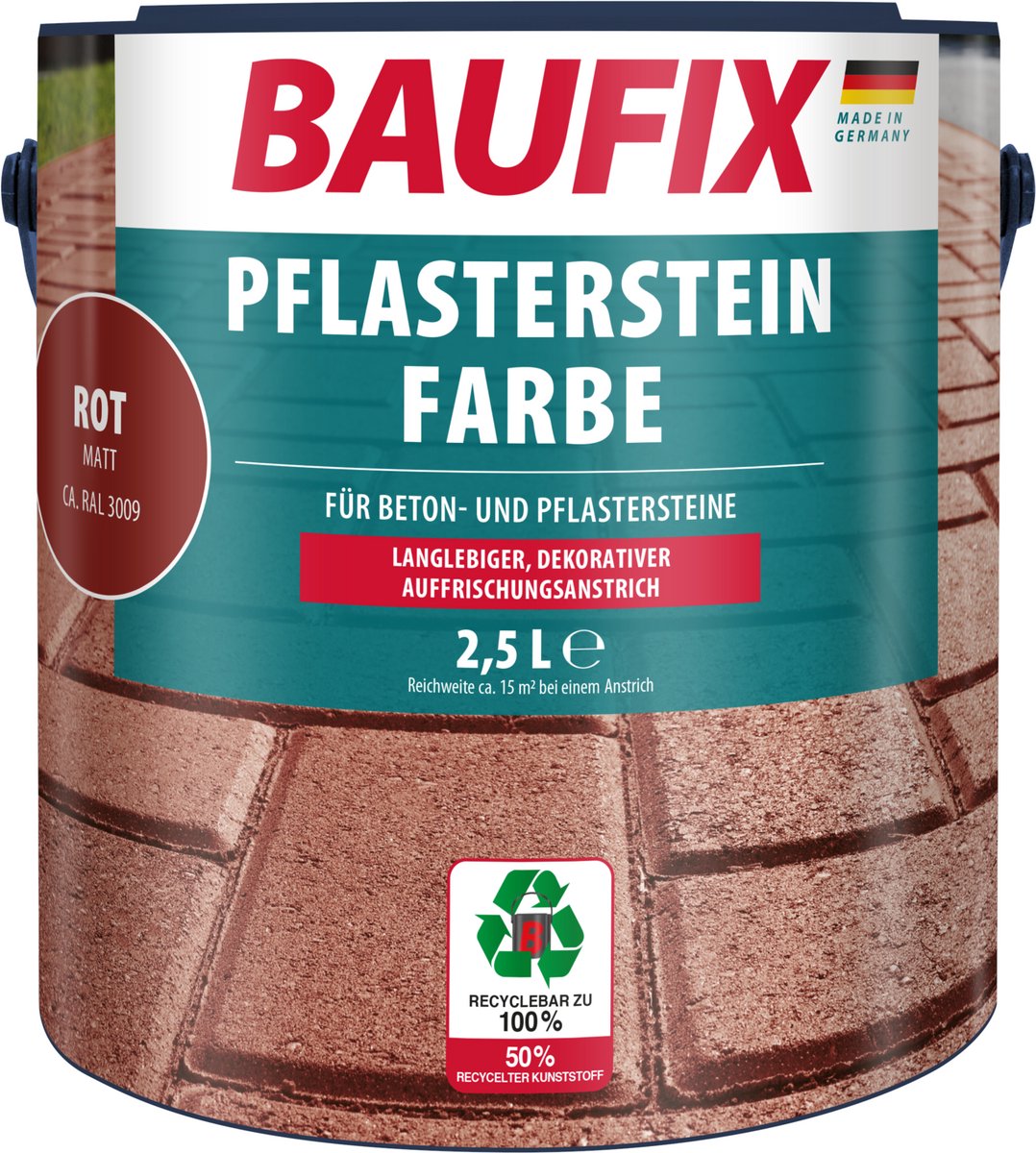 BAUFIX Bestrating Verf – Rood – Mat 2,5L – Betonverf Buiten voor Tuintegels, Terras en Oprit – Slijtvaste Steenverf – foto 3