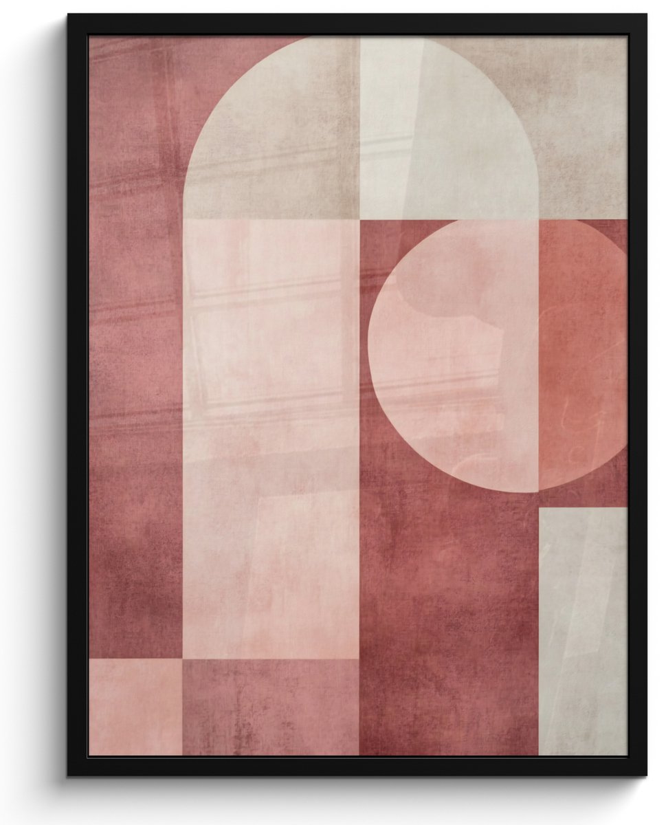 FrameYourWall Poster in lijst - Fotolijst 50x70 cm - Posters - Figuren - Abstract - Roze - Posterlijst zwart - Decoratie - Wanddecoratie woonkamer - Muurdecoratie slaapkamer Geometrisch