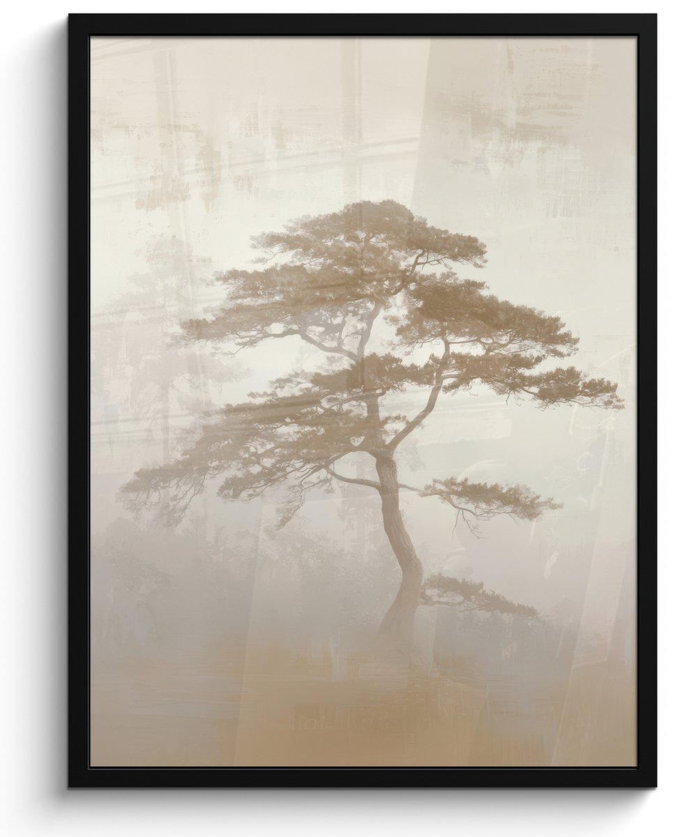FrameYourWall Poster in lijst - Fotolijst 50x70 cm - Posters - Boom - Oosterse stijl - Landschap - Posterlijst zwart - Decoratie - Wanddecoratie woonkamer - Muurdecoratie slaapkamer Boom - Landschap